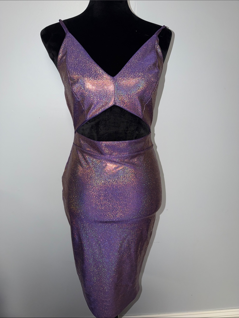 Fashion Nova Purple Iridescent Cutout Midi Dress